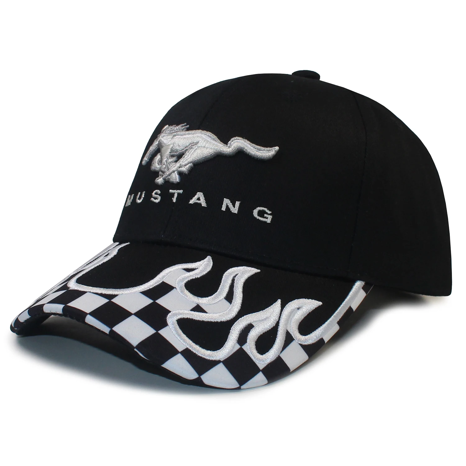Checked Flag Horse Embroidery Racing Cap Brand Car Snapback Men and Women Baseball Cap