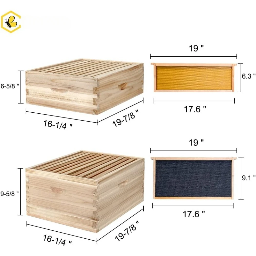 10-Frame Complete Bee Hives and Supplies Starter Kit,Beehive Frames,2 Deep Bee Boxes & 1 Medium Super Box)