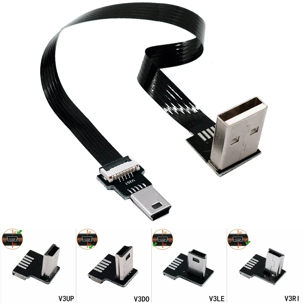 

Thin and flat mini USB elbow connection cable, T-port to USB cable, MP3MP4 data cable for car mounted data recorder