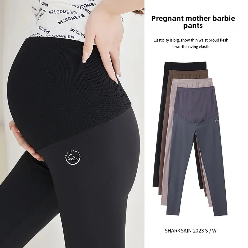 Pregnant Women Shark Skin Patterned Capri Pants Thin Maternity Yoga Trousers Summer Outerwear Barbie Pants Real Shot Little Bear