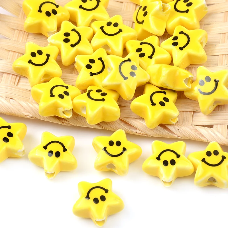 Yellow Ceramic Beads Smile Face Heart Star Shape Spacer Loose