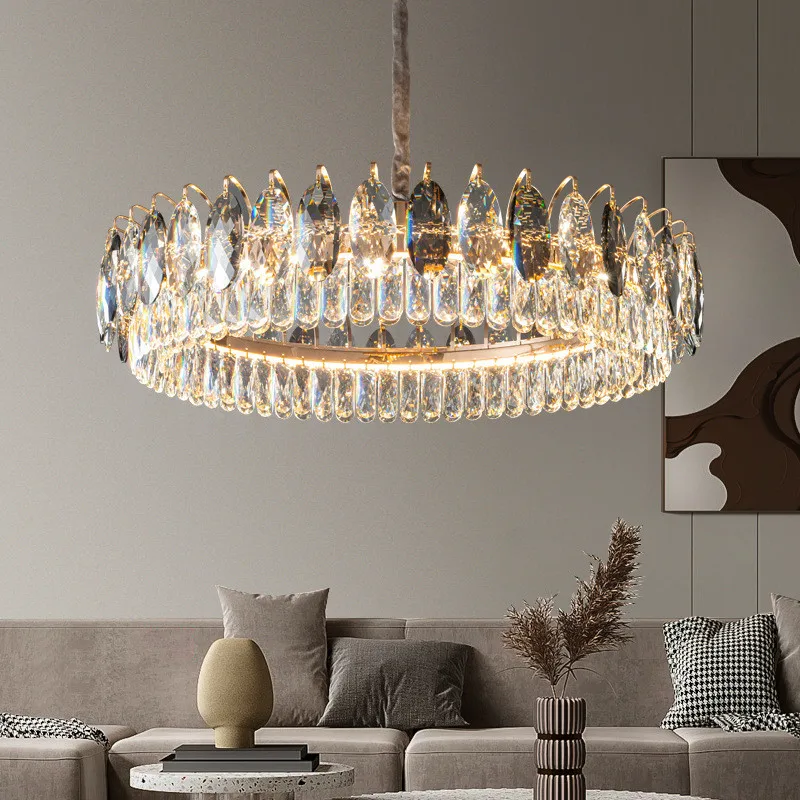 

Nordic new light luxury living room crystal chandelier Villa hotel restaurant luxury LED crystal creative round chandelier
