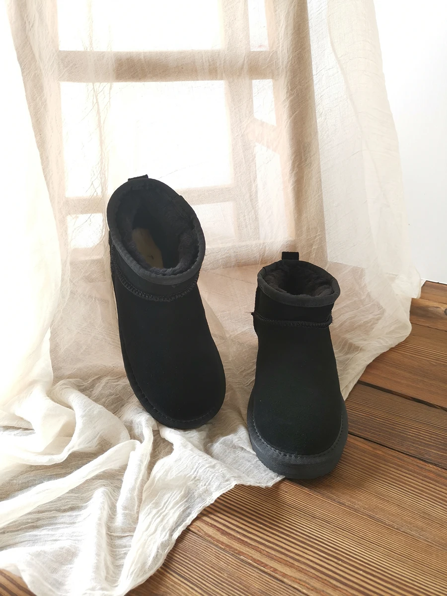 Women's genuine leather snow boots Winter warm cotton shoes Thickened anti slipShoes to prevent cold weather Low short tube Popu