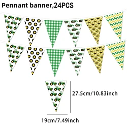 Green Tractor Decorations with Checkered and Triangular Flags for Celebrations & Events (Fluorescence Yellow)