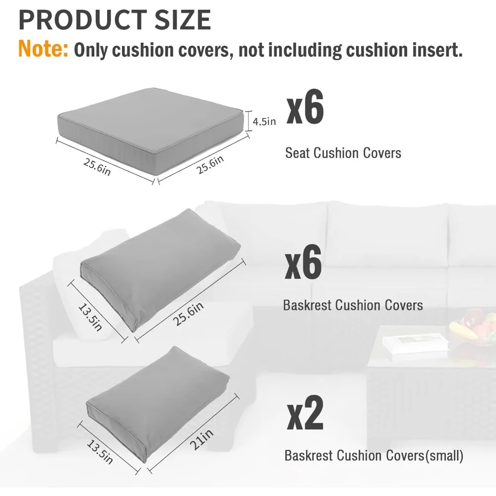 Outdoor Cushion Covers for Patio Furniture 7 Piece Set, Replacement Cushion Slipcovers Fits 6 Seater Outdoor Couch Rattan 3