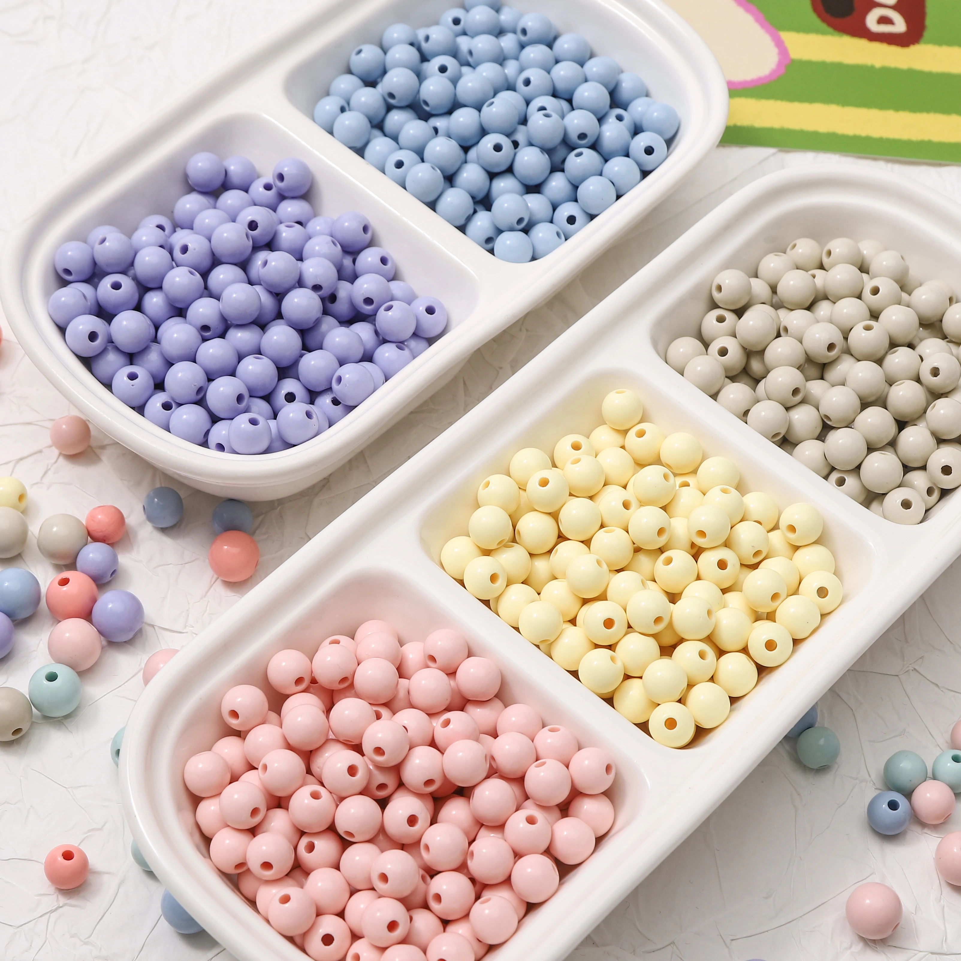 35pcs 8mm 아크릴 라운드 비즈 모란디 색상 2mm 구멍 DIY 쥬얼리 만들기 용품 팔찌 목걸이 참 액세서리 발견품