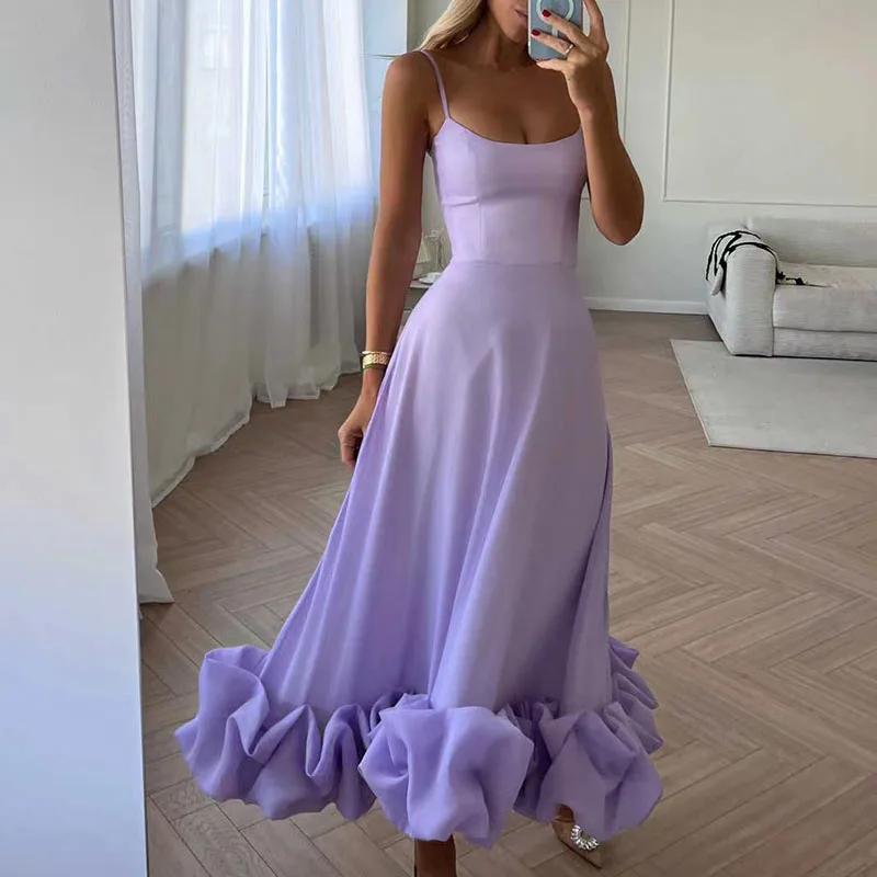 

Sexy Backless Backless A Line Three Dimensional Flower Big Swing Long Evening Dress Women 2023 Summer Suspender Street Fashion
