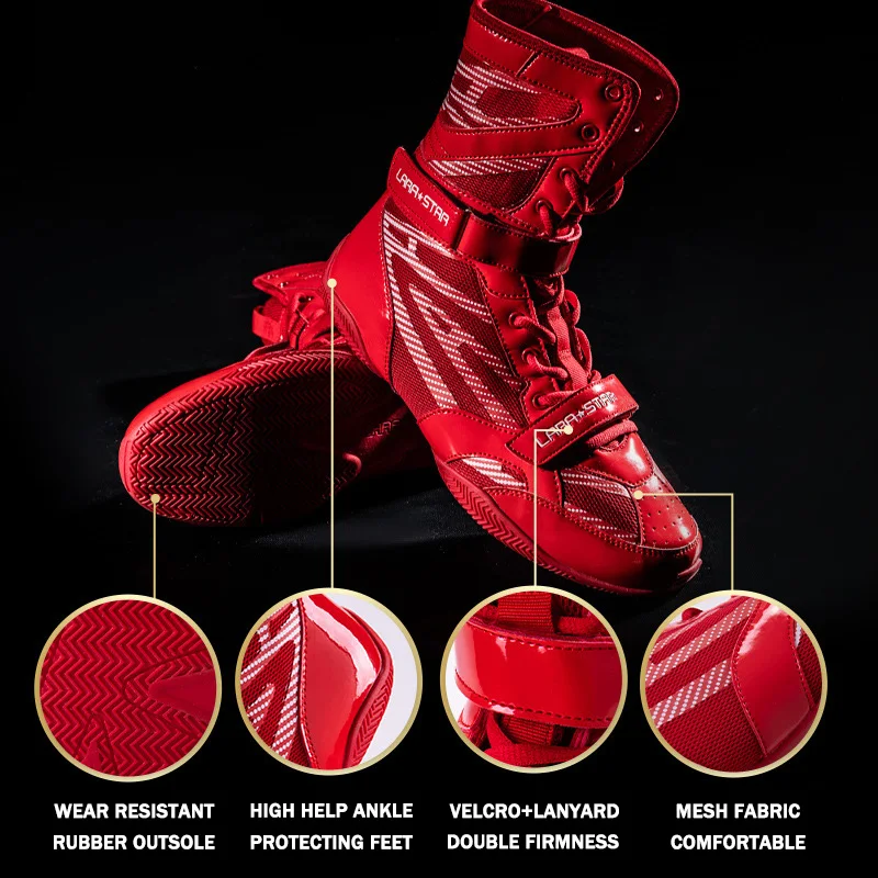 TaoBo Original LARA STAR Pro Boxing Shoes for Men High Top Wrestling Sneakers Anti Slip Hook Loop Lace Weight Lifting Boots