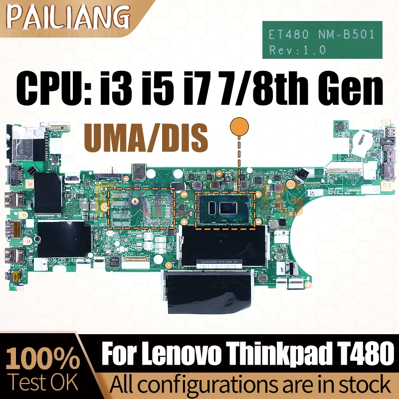 Para lenovo thinkpad t480 notebook mainboard NM-B501 i3 i5 i7 7