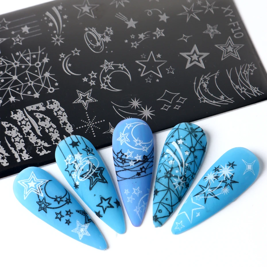 Stern-Nagelkunst-Vorlagen, Stempelplatte, französische Linie, grüne Blätter, Geometrie, Nagelstempel-Vorlagen, Schmetterling, Blumendruck-Schablonen – Detail 9