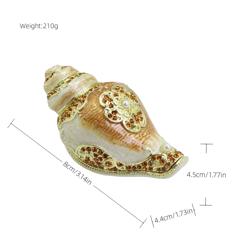 SHINNYGIF Handbemalte Emaille-Muschel-Schmuckkästchen mit Scharnier, Schmuckschatulle für Mini-Ring-Halskette, klassische Tierfigur für Heimdekoration – Detail 1