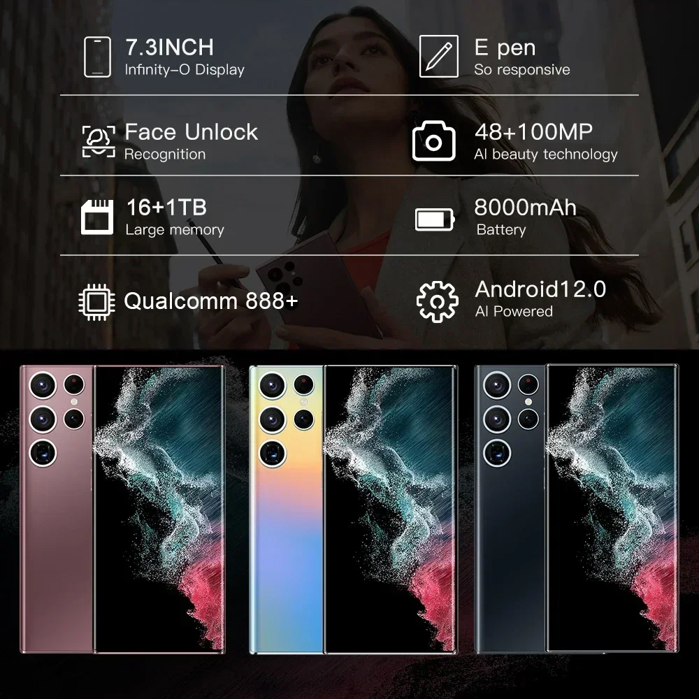 SmartPhone S24 Ultra 7.3 HD Android Mobile Phones Unlocked 4G/5G Dual Sim Card 8000mAh 16GB+1TB Cellphones 48MP+100MP Celulares