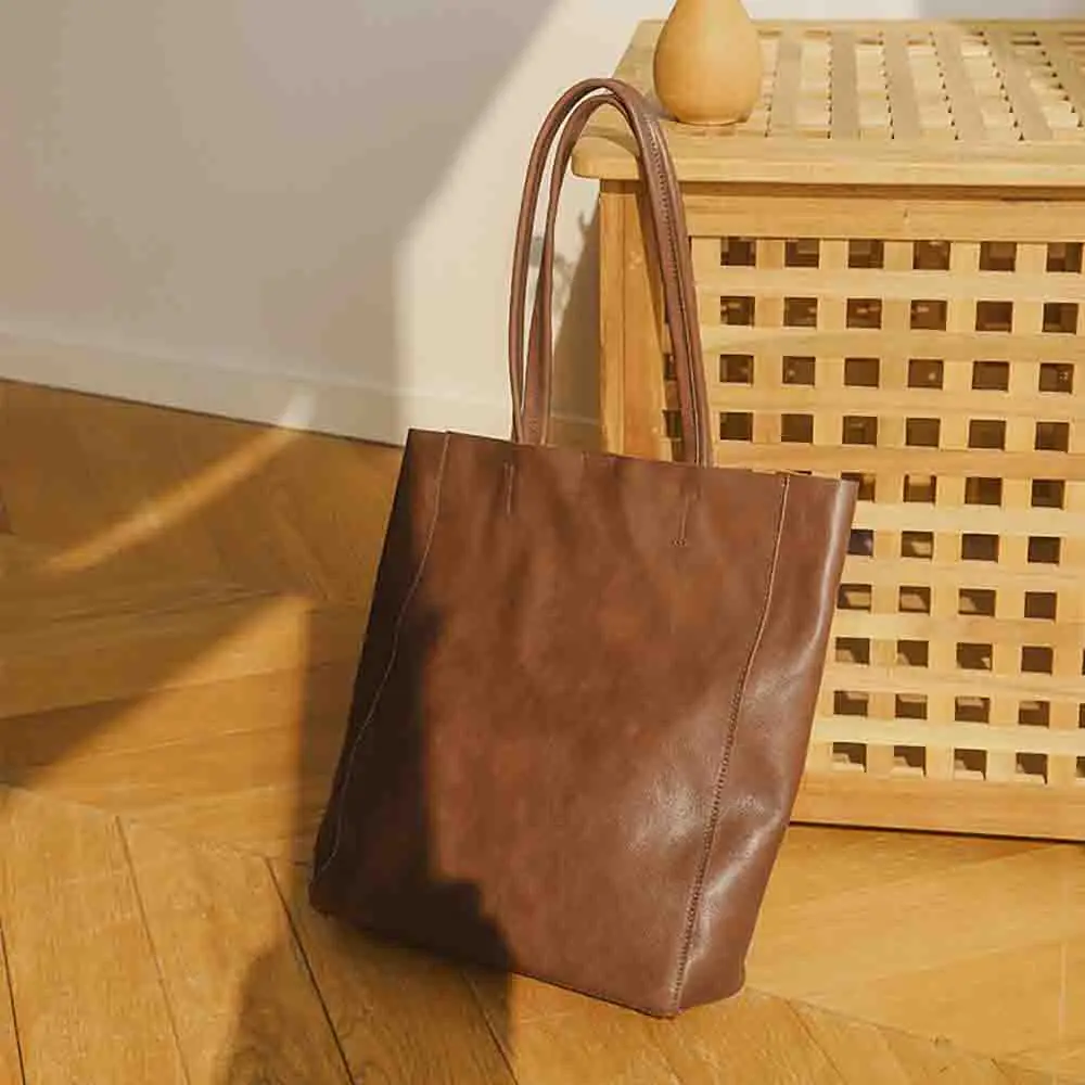 

New High Quality Thick Leather Handbag for Women Retro Large Capacity Lady Shopper Bags 100% Calfskin Shoulder Bucket 2023 New