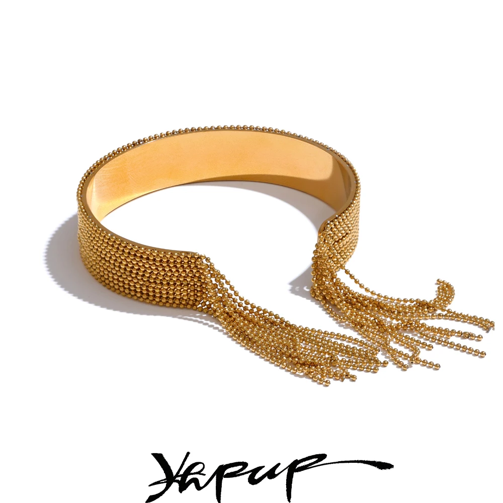 Yhpup Stainless Steel Chain Tassel Cuff Bracelet