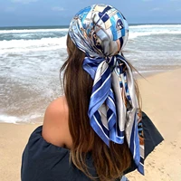 Satin Square Scarf Women Muslim Hijab Elegant 2025 Print Silk Neckerchief Shawl Wraps Headband Handle Hair Accessories Bandana - Image 6