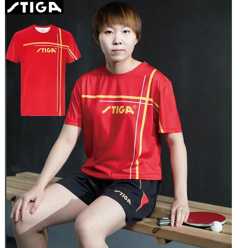 Stiga Table Tennis Men Sportswear Quick Dry Short Sleeved Shirt Badminton Jerseys