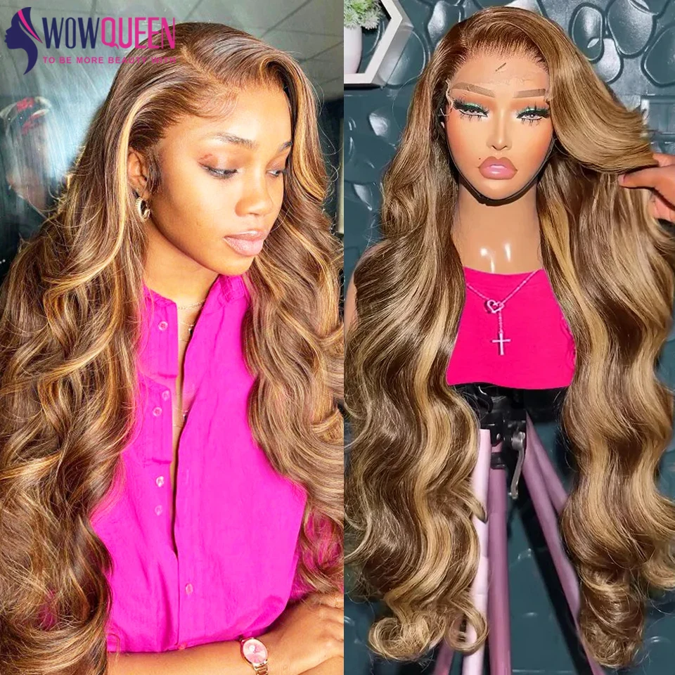 

13x4 Highlight Lace Frontal Wig Human Hair P4/27 Ombre Honey Blonde Body Wave Lace Front Wigs For Women 32 34 Inch Pre Plucked