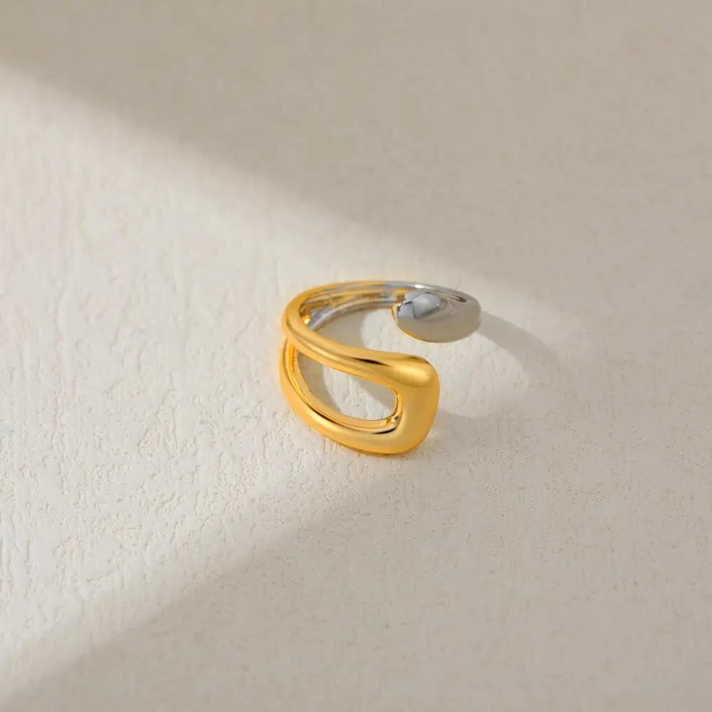 316l Stainless Steel Waterproof 18K Metal Two Toned Ring Non-Tarnish Cross Asymmetric Open Rings Punk Jewelry Bagues Pour Femme