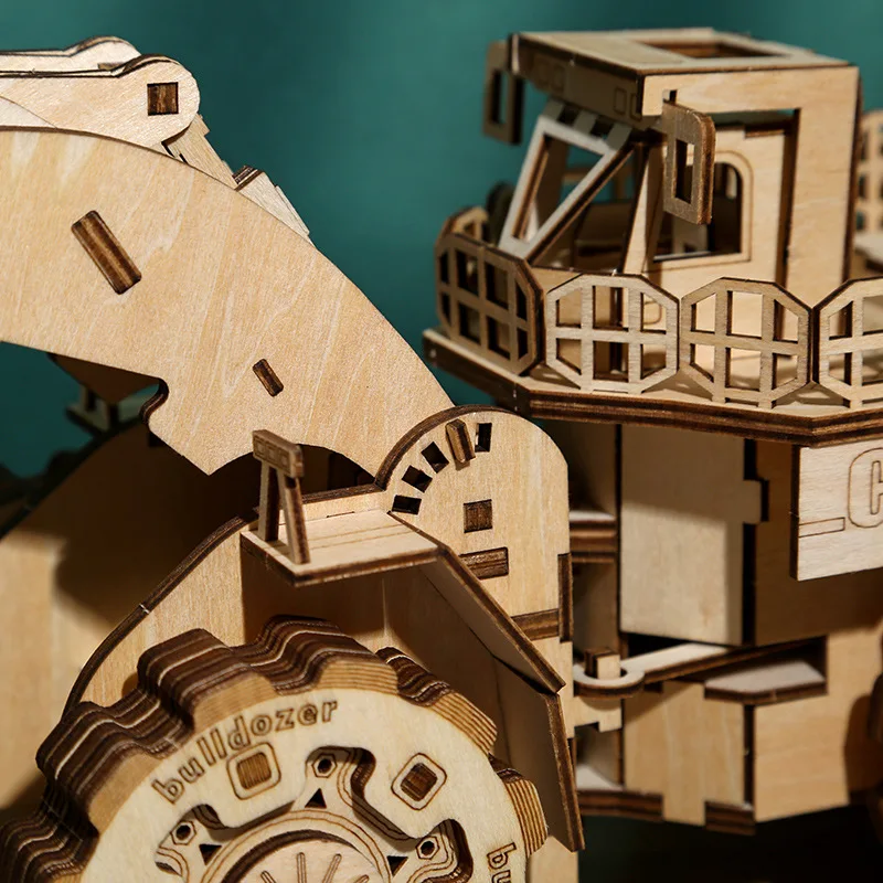 Running Car 3D Puzzles Model Kits Forklift Bulldozer Car Model 3D Wooden Puzzle Toys for Adults Assembly Toy Home Decor 3