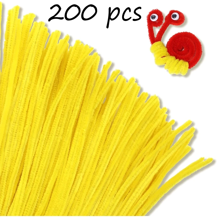 Chenille Pipe Cleaners Chenille Craft Supplies Yellow series Pipe Cleaners Craft Supplies Chenille Stems for Kids DIY Art Craft Projects 0.6cmX30cm