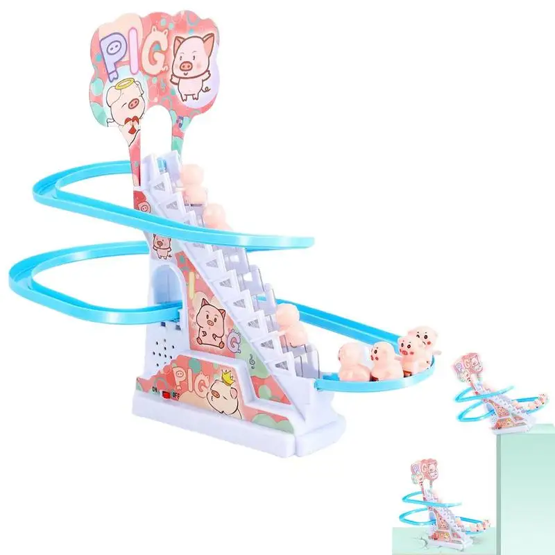 

Electric Climbing Stairs Toy Pink Pig Indoor Stair Slide Toys Parent-Child Interaction Multi-Layer Track Piggy Indoor Toys With