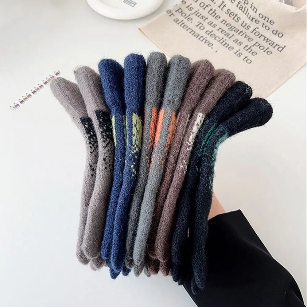 

Wool Men Knitted Gloves Fashion Thick Windproof Cold Proof Mittens Touch Screen All Finger Gloves Riding Driving