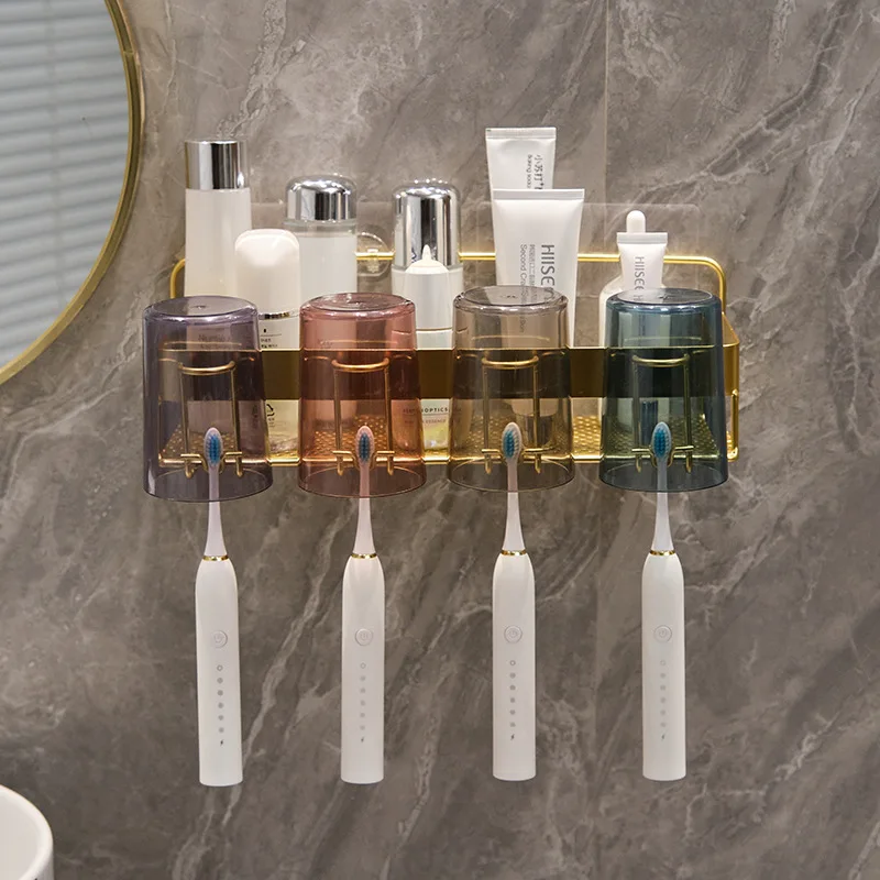 Gold toothbrush storage rack no punching mouthwash cup bathroom skincare product storage rack bathroom accessories cup holder