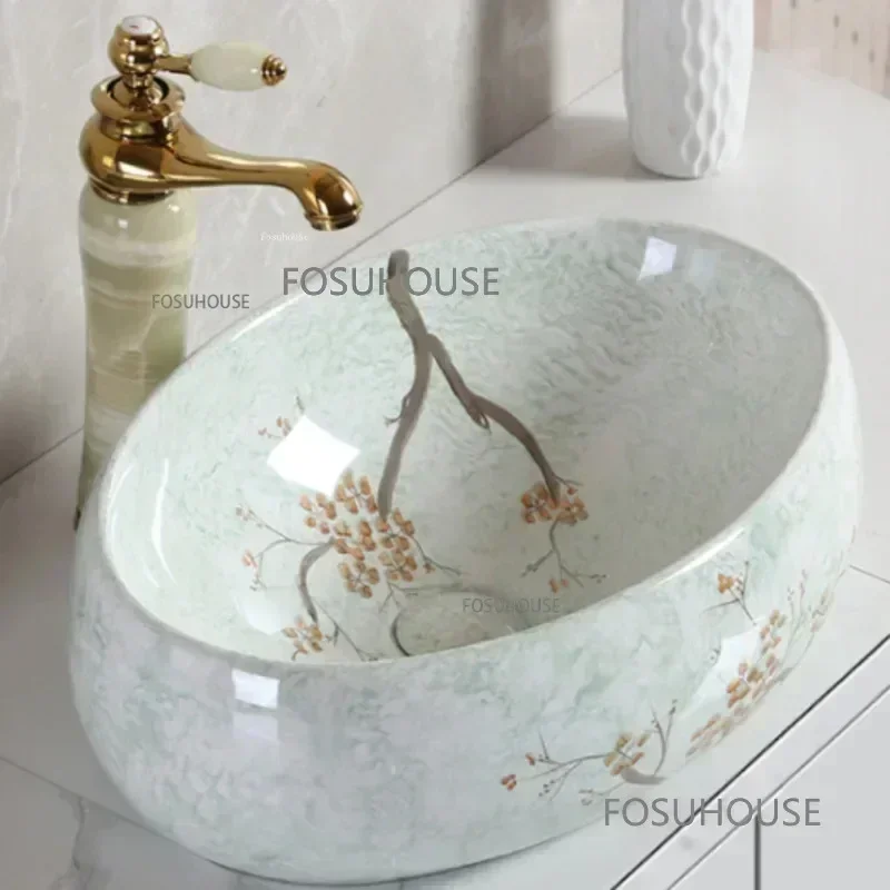 อ่างล้างหน้าเซรามิกรูปทรงวงรีสำหรับห้องน้ำบ้านสมัยใหม่ เฟอร์นิเจอร์ห้องน้ำ อ่างล้างหน้าทรงสี่เหลี่ยมขนาดเล็กสำหรับอพาร์ทเมนต์และโรงแรม รูปทรง L และ P 1
