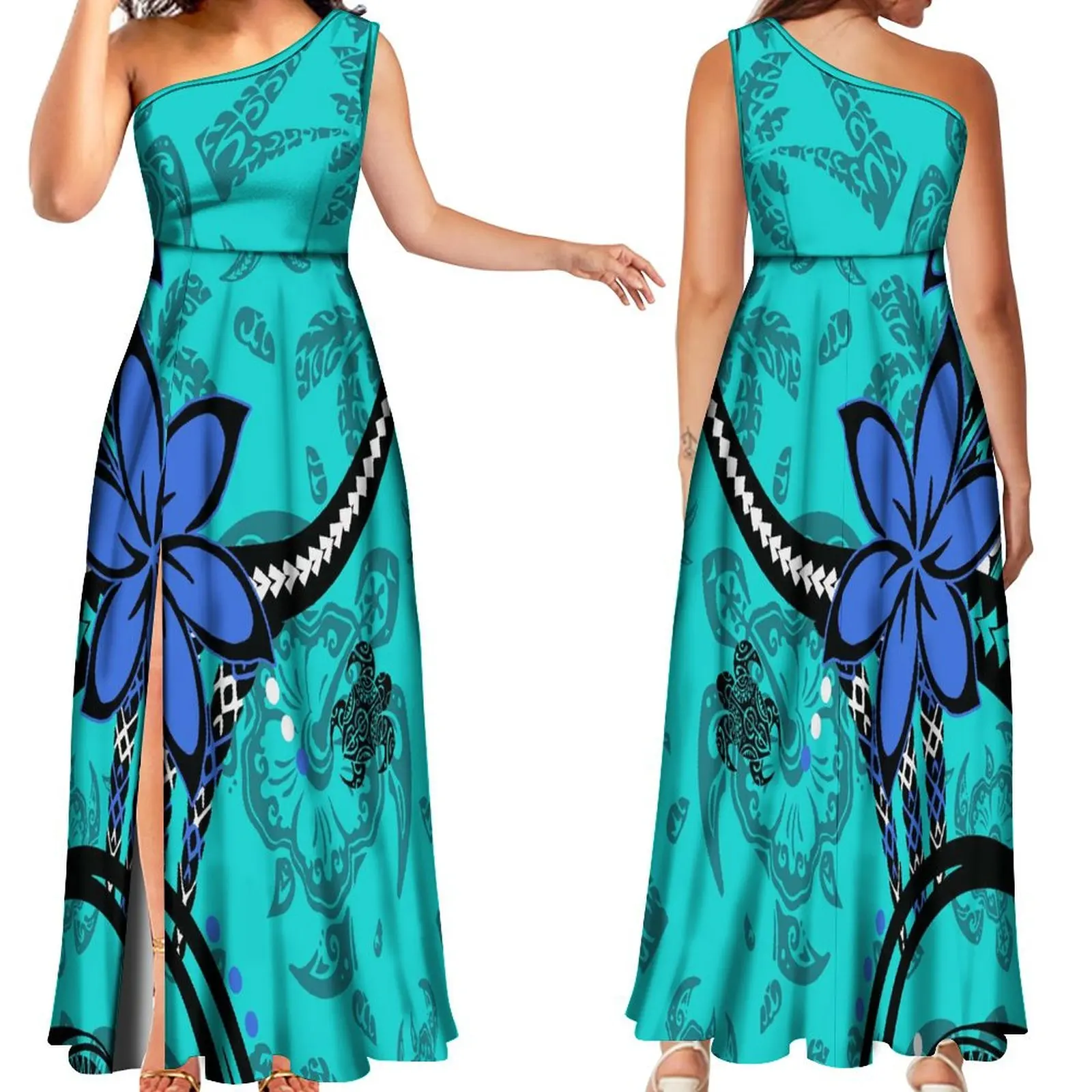 

Hawaiian Flower Women'S Off-The-Shoulder Dress Samoa Polynesian Island Custom Hd Pattern Elegant Floor-Length Dress For A Party