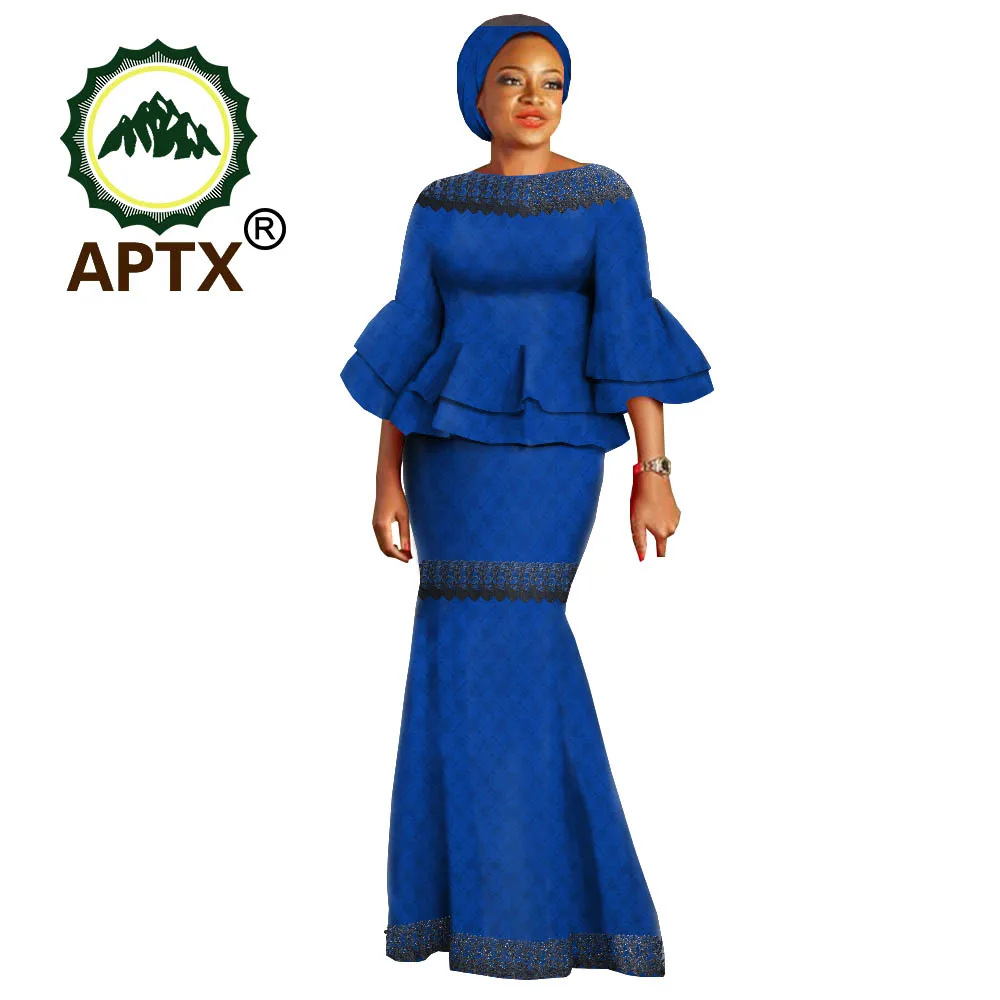 APTX African Dresses for Women Lace Ruffles Flare Sleeves Top Floor Length Trumpet Skirt Party Dress TA2026001 aptx african clothes men s dashiki 2 pieces set half sleeves top full length pants daily casual suit ta2216151