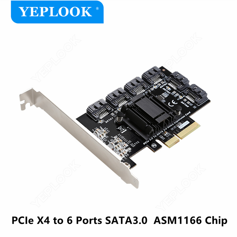 PCIe x4 to 6 SATA3.0 6Gbps PCI Express to SATA III Controller Adapter Expansion Card ASM1166 Chipset for Hard Drive Disk HDD SSD