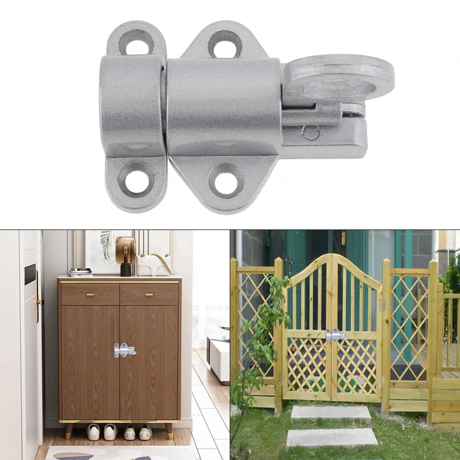 Resilient Bolt Latch Aluminum Alloy Self Closing Latches for Gate Window Cabinet with Safety Automatic Spring Door Lock Silver