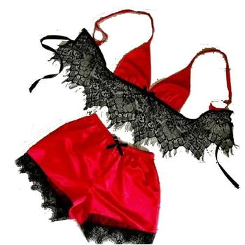 Leechee New Pajamas For Women Sexy Satin Pajamas Set Comfortable Home Clothes Sleeveless Cute Bra  And Shorts V Neck Sleepwear