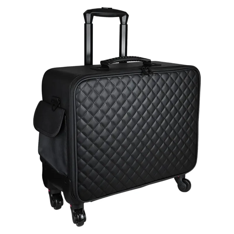 תיק עגלת אמן איפור מקצועי - מארגן קוסמטיקה אוקספורד עמיד למים עם מחיצות מרובות בתיבת כלי יופי