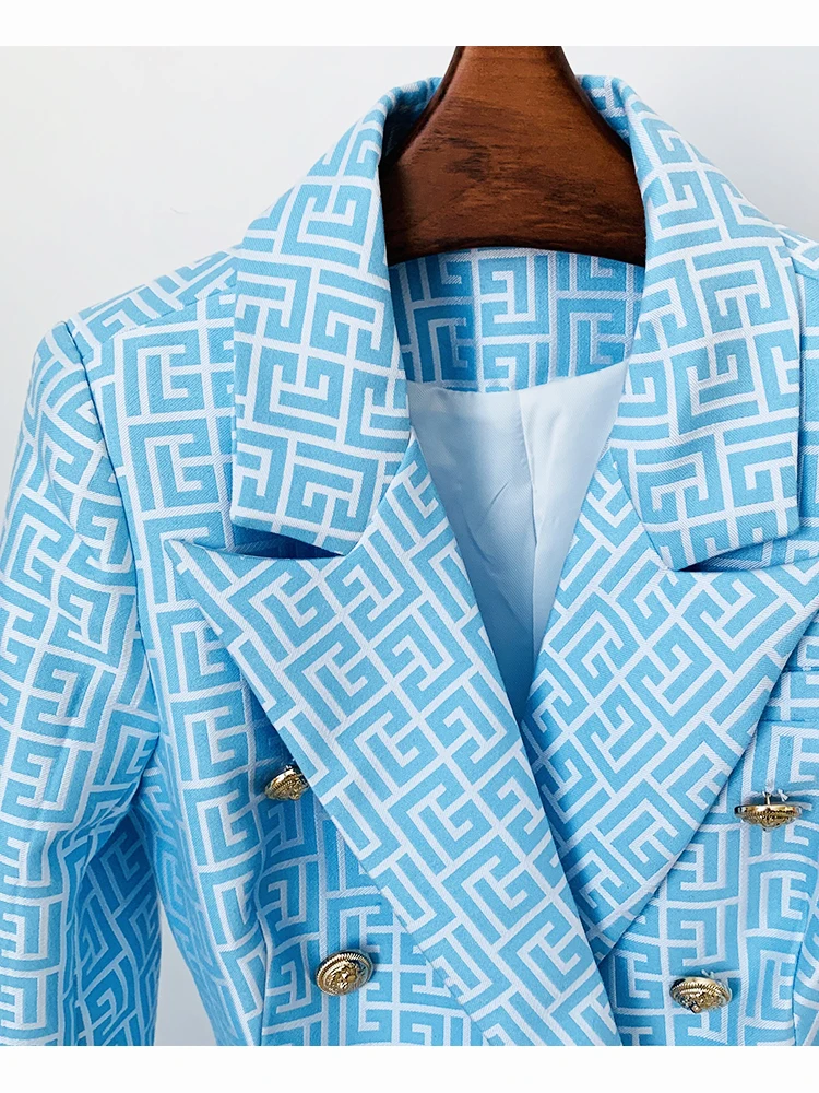 HIGH STREET Newest 2024 Designer Jacket Women's Double Breasted Lion Buttons Monogram Geometrical Jacquard Blazer 4
