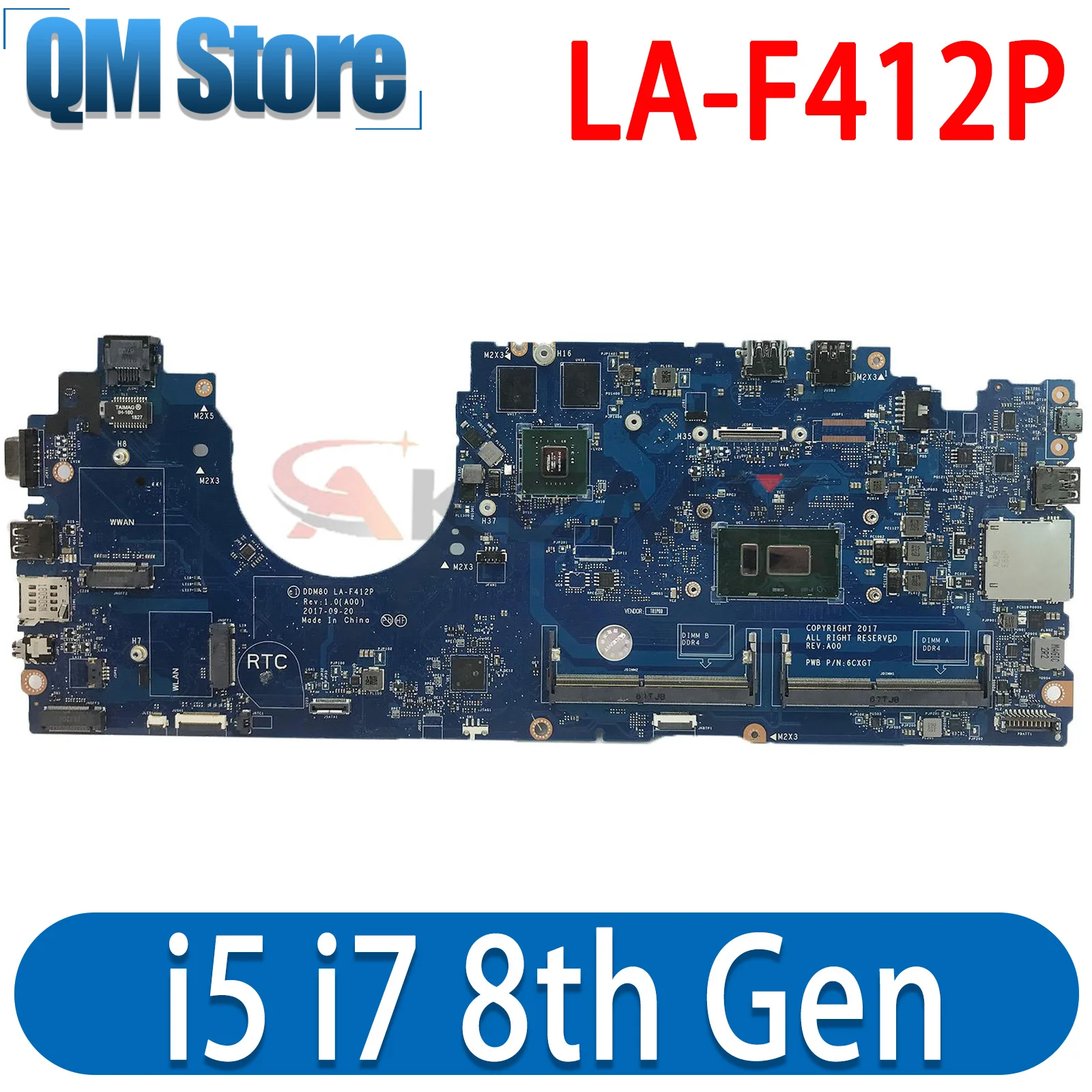 

For Dell Latitude 5590 Laptop Motherboard Intel i5 i7 8th Gen CPU MX130 GPU CN-0630XH CN-0P50J0 Mainboard DDM80 LA-F412P