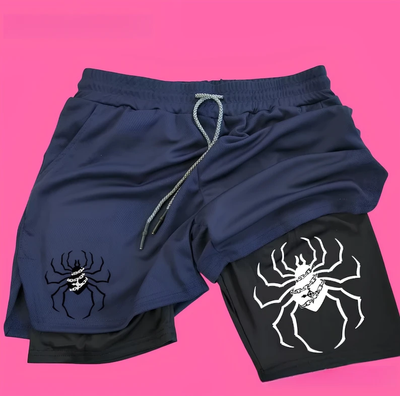 2 in 1 Anime Casual Gym Shorts Men Women,HxH Spider Gym Anime Shorts, Fitness Shorts,Anime Casual Sport Shorts HxH