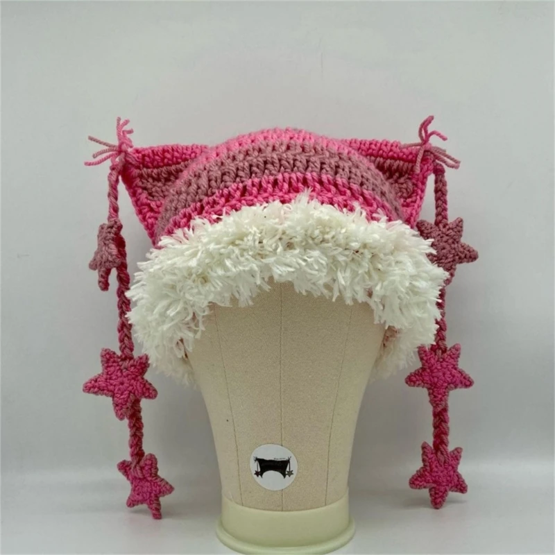 Girl Cartoon Cat Ear Knit Beanie Hat Y2K-style Party Hat Photo Props Hot Girl Cute Slouchy Crocheted Hat Dropshipping 2