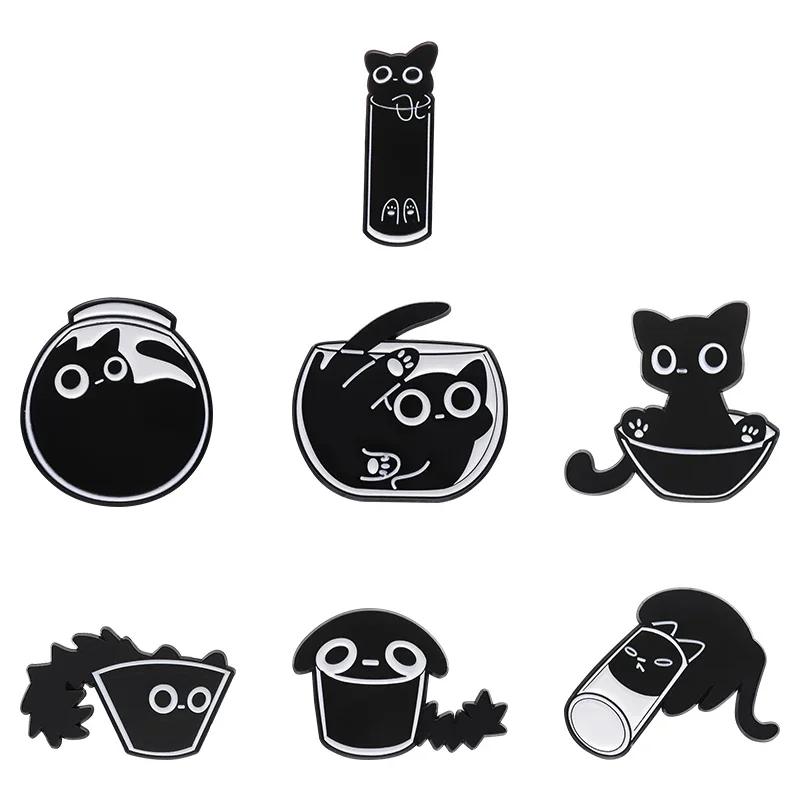 Cute Cat Enamel Pins Custom Black Kitten Terrarium Brooches Lapel Badges Cartoon Animal Jewelry Gift Kids Friends enamel pins
