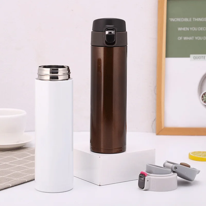16Oz Metal Water Bottle Stainless Steel Bouncing Cover Vacuum Flask BPA Free Leak Proof Insulated Cup Coffee Mug Water Bottle
