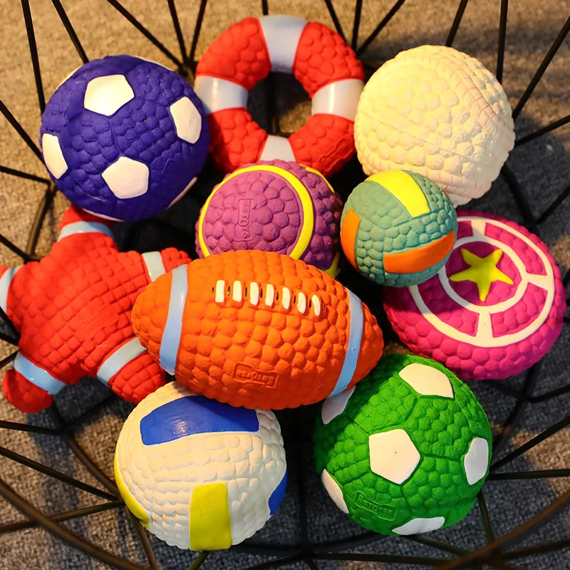 Squeaky Dog Toys Natural Latex Footballs Soft Bouncy Durable For Small Medium Large Dogs 2