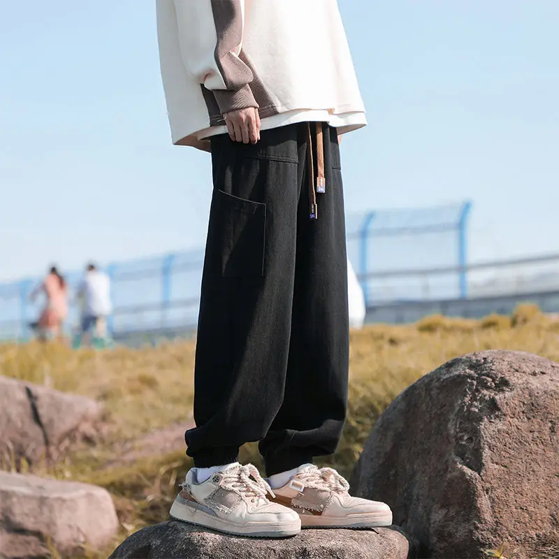 2023 Primavera Autunno Uomo Moda Tinta Unita Tasche Pantaloni Uomo Sciolto Cargo Hip-Hop Pantaloni Uomo Elastico In Vita Pantaloni Casual F104