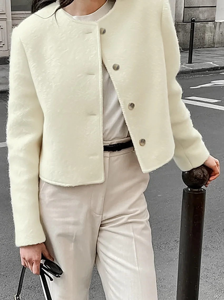 Casual Fashion Long Sleeve Cardigan Coat For Women Patchwork Elegant Slim Solid Cropped Top Streetwear Women's Outwear New