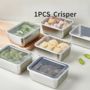 Refrigerator Preservation Box Sealed Fresh Box Capacity Sealed Boxs Vegetable and Fruit Food Grade Drain Boxes Stainless Steel 2