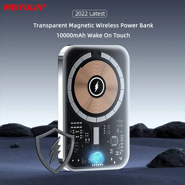  - 10000mAh Transparent Magnetic Wireless Power Bank Portable External Auxiliary Battery 22.5W Fast Charger for iPhone 14 13 Xiaomi