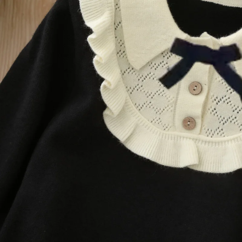 Autumn Kids Knit Sweater Dress Breathable Preppy Style