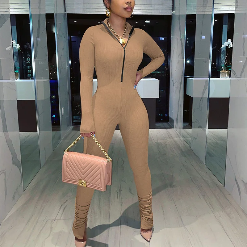 

Autumn Winter Zipper Bodycon Jumpsuit Women 2022 Party Club Long Sleeve Stretch Rompers Womens Jumpsuit One Pieces Overalls Body
