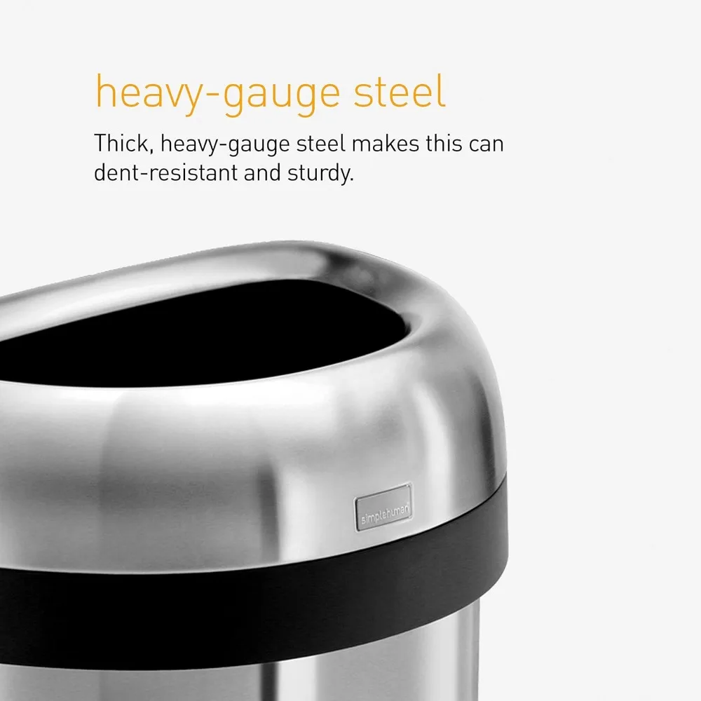 60 Liter / 15.9 Gallon Large Semi-Round Open Top Trash Can Commercial Grade Heavy Gauge, Brushed Stainless Steel