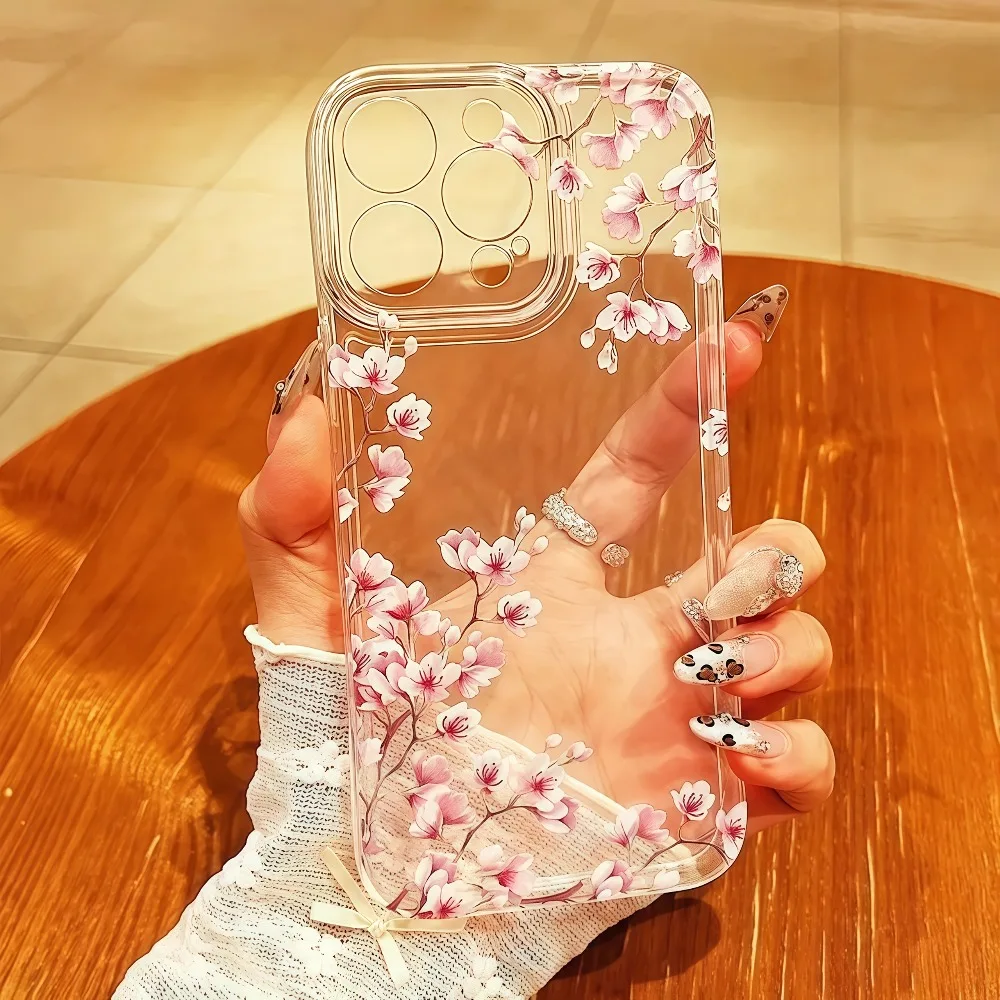 Pink Cherry Blossom Clear Back Phone Case