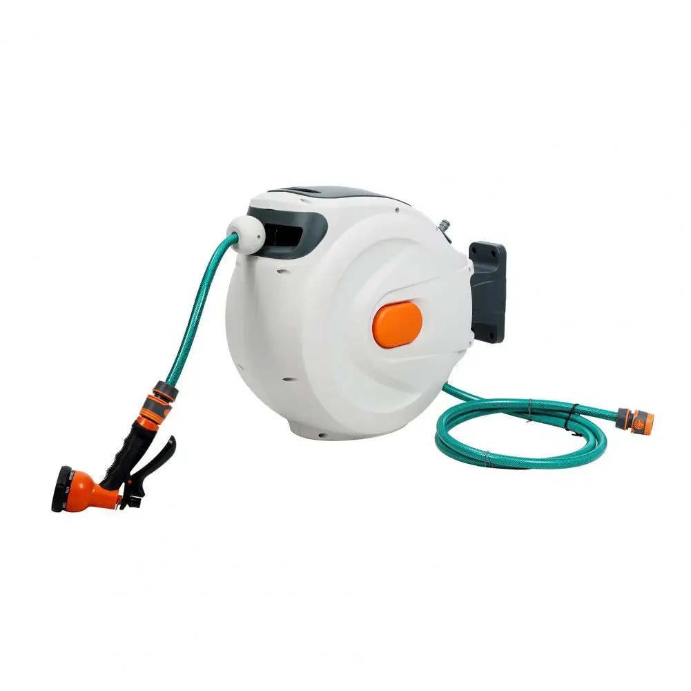 Retractable Wall Mounted Hose Reel, Automatic Hose Reel with Hidden Handle And Slow Return System, Auto-Rewind Any Length Lock 1